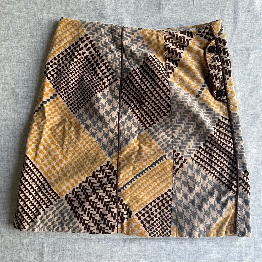 Anthropologie Maeve Gold Black A-Line Mini Skirt Size 8 Velvet Cotton Stretch